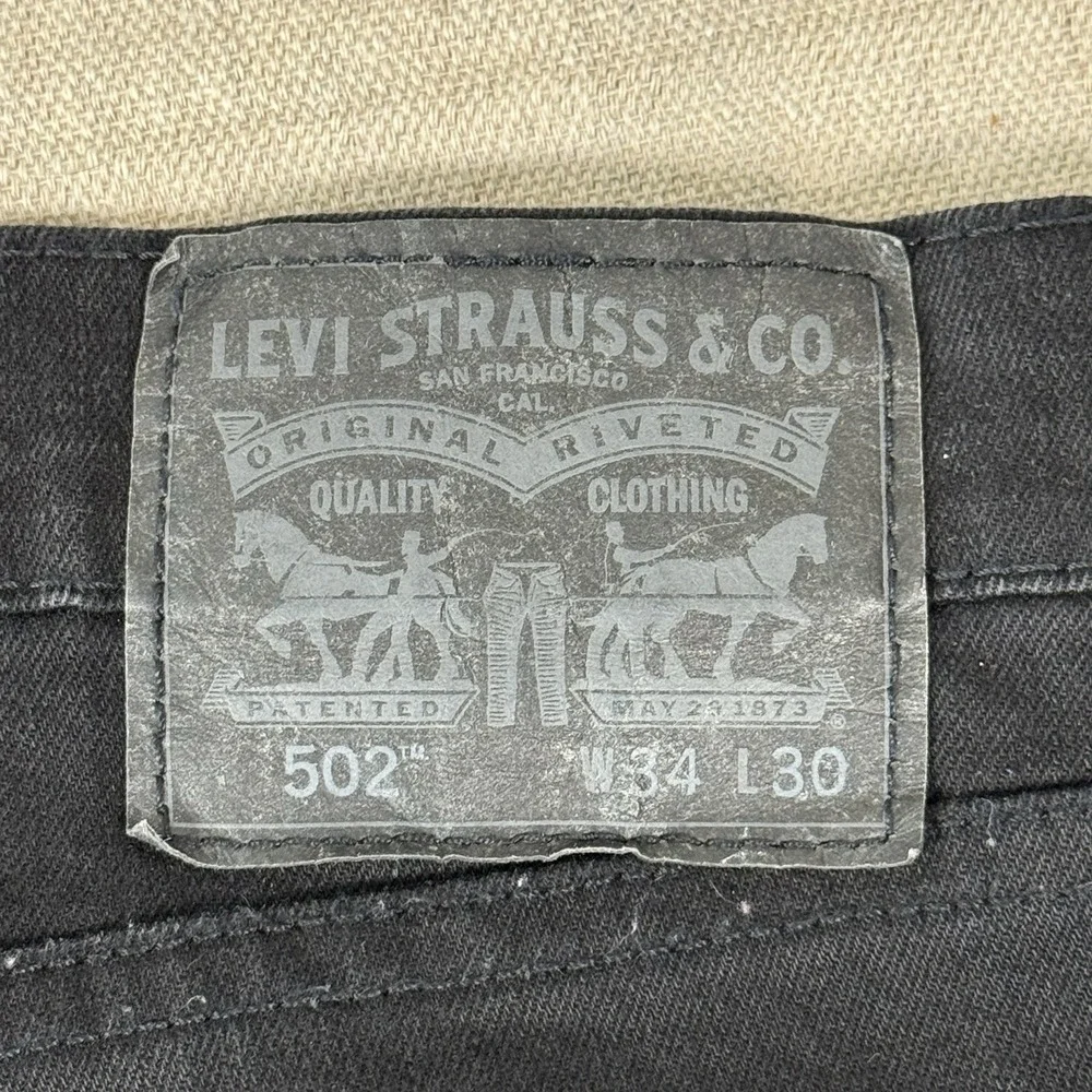 Levis 502 Regular Fit Tapered Leg Jeans Mens 34x32 Black Denim Cotton Blend Zip‎